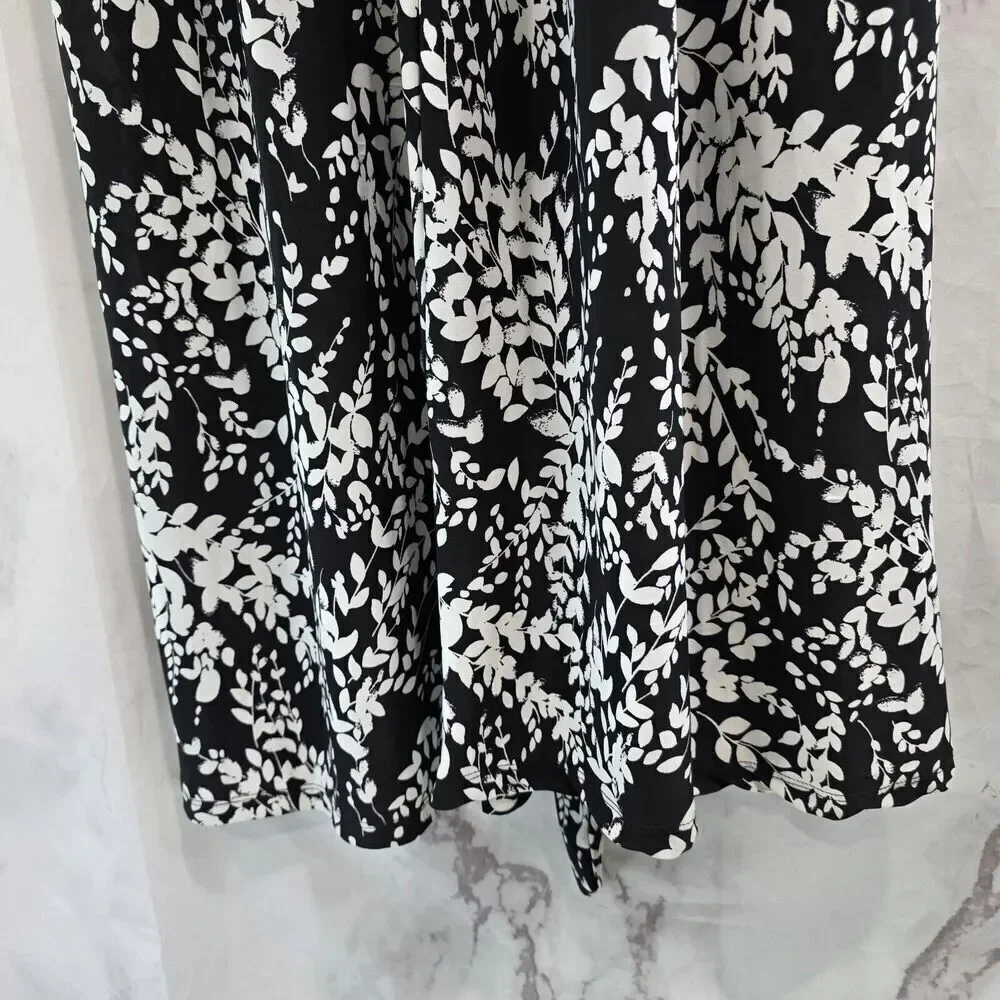 Cocomo Dress Womens 1X Black White Maxi Long V Neck Stretchy Knit Botanical - Picture 8 of 10